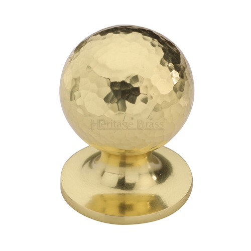 Heritage Brass Cabinet Knob Ball Hammered Design 38mm Polished Brass