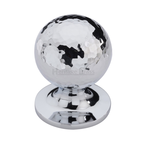 Heritage Brass Cabinet Knob Ball Hammered Design 38mm Polished Chrome