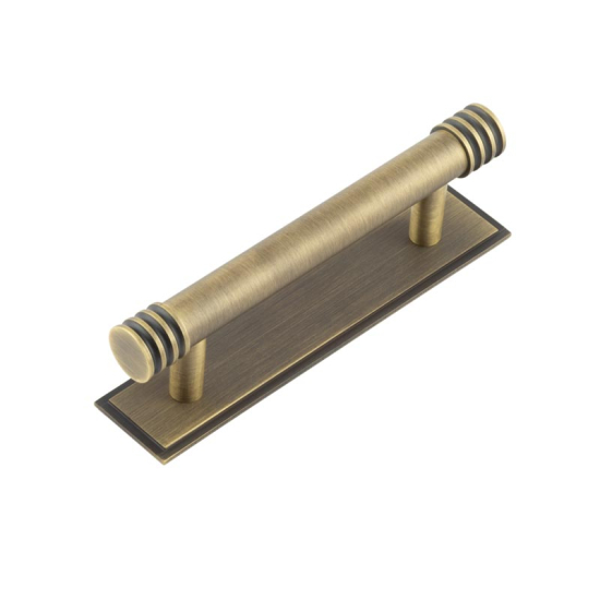 Frelan Hoxton Sturt Cabinet Handle on Back Plate 96mm cc Antique Brass HOX450AB-HOX6050AB