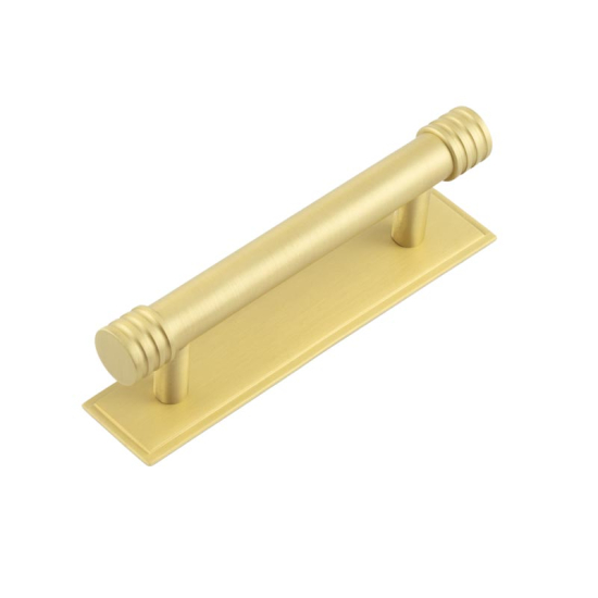 Frelan Hoxton Sturt Cabinet Handle on Back Plate 96mm cc Satin Brass HOX450SB-HOX6050SB