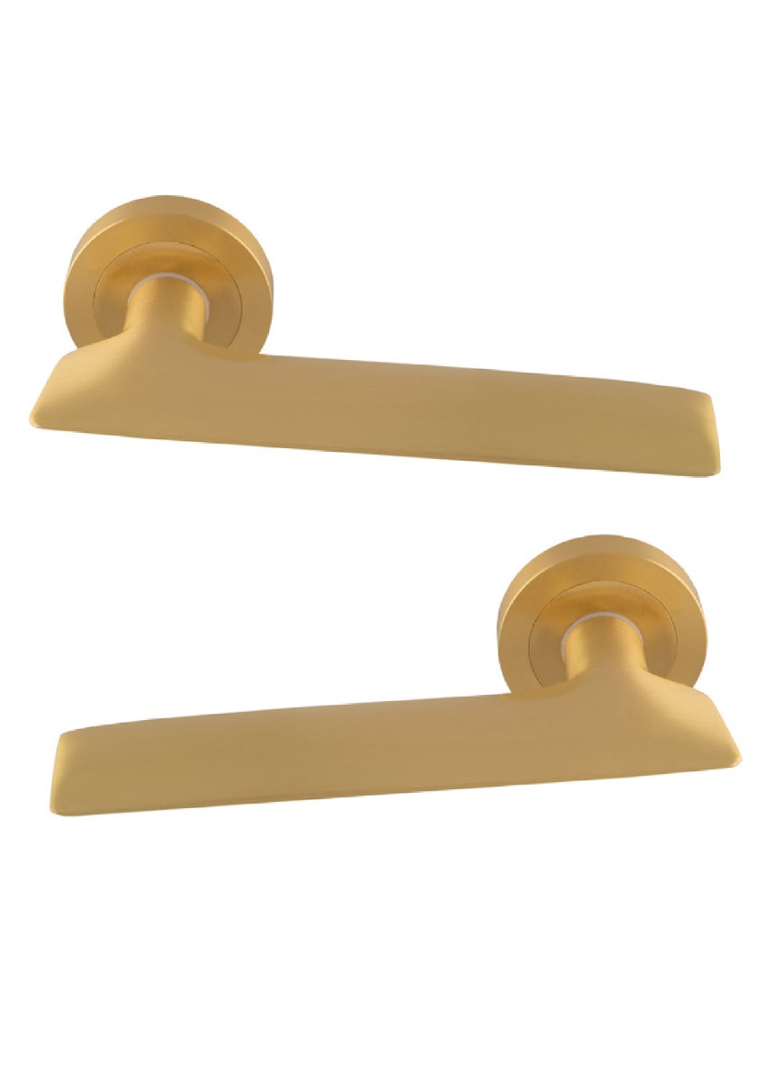 Manital Hygge due Door Handle on Round Rose - Satin Brass