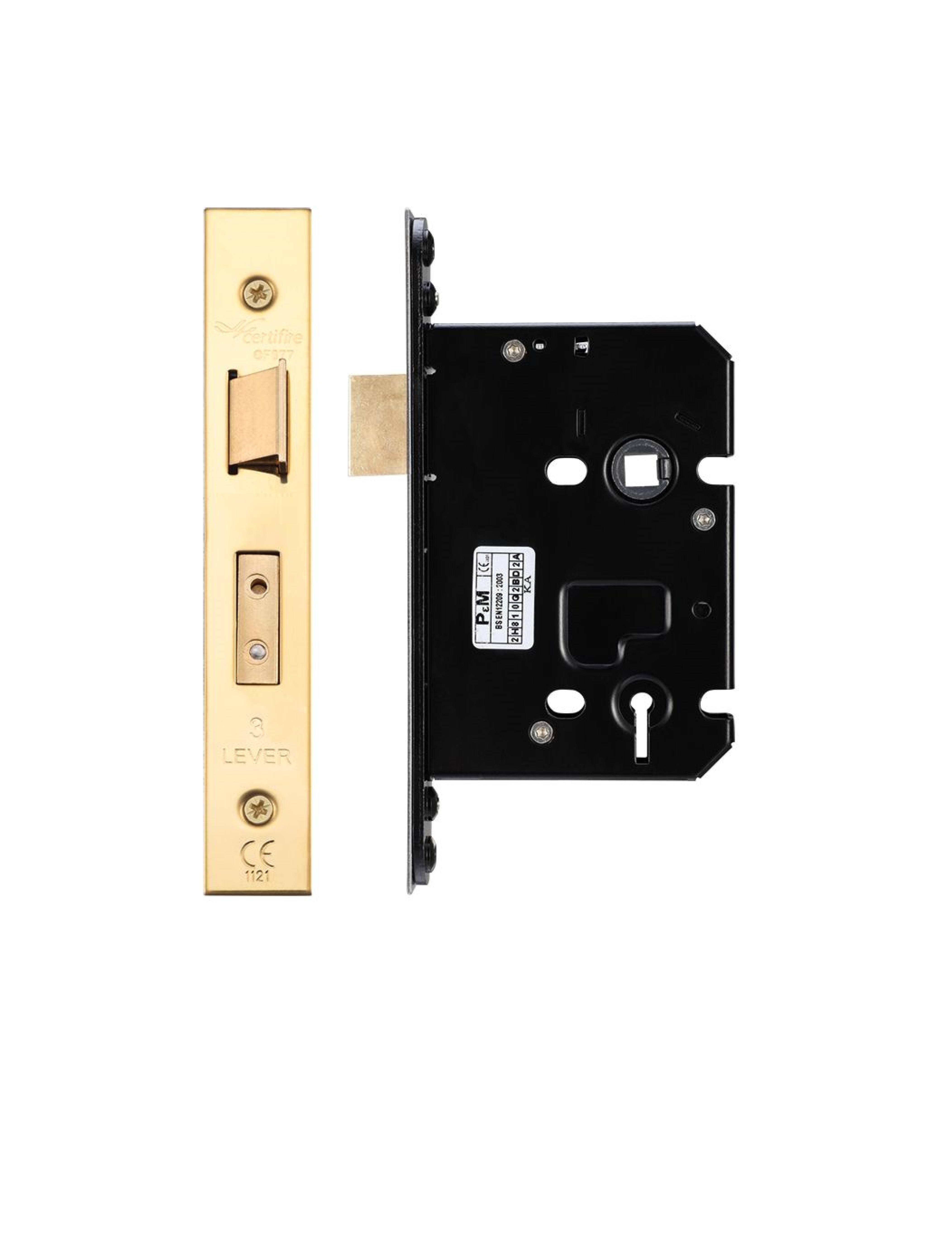 IRONZONE Architectural 3 Lever Sash Lock 76mm with 57mm Backset Reversable Latch Polished Brass