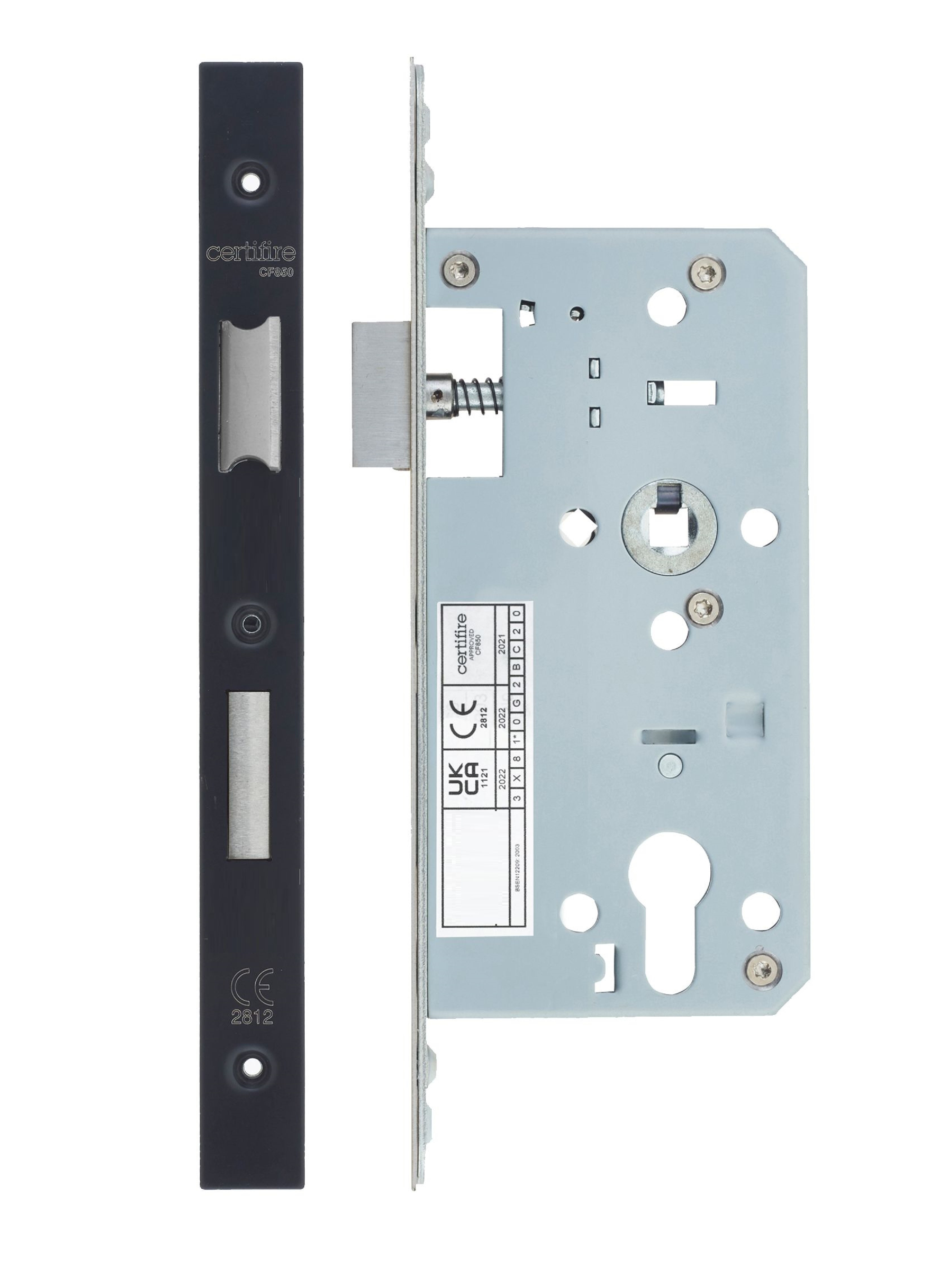 IRONZONE Architectural Din Sash Lock 72mm Centres 55mm Backset Matt Black