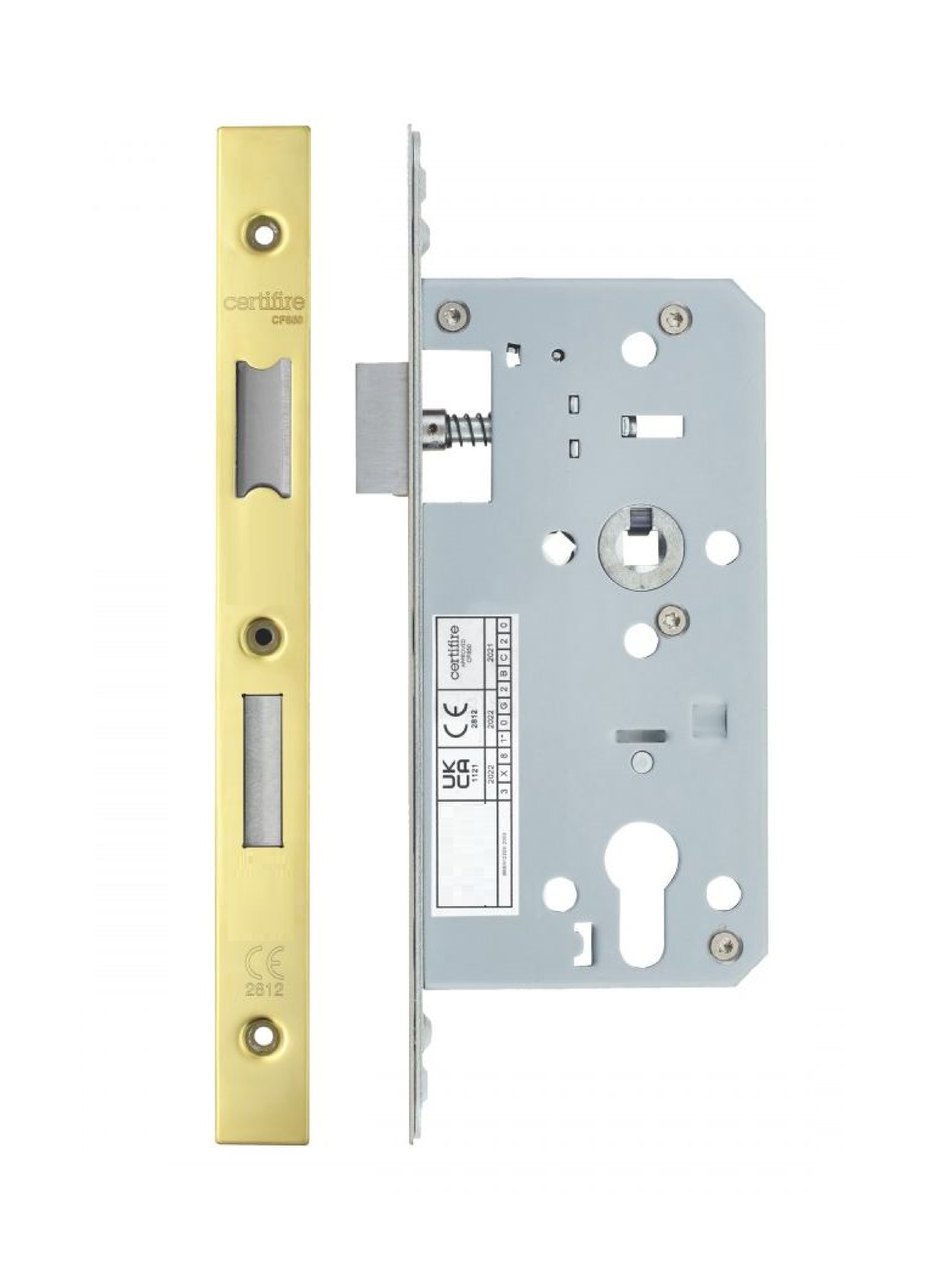 IRONZONE Architectural Din Sash Lock 72mm Centres 55mm Backset Polished Brass