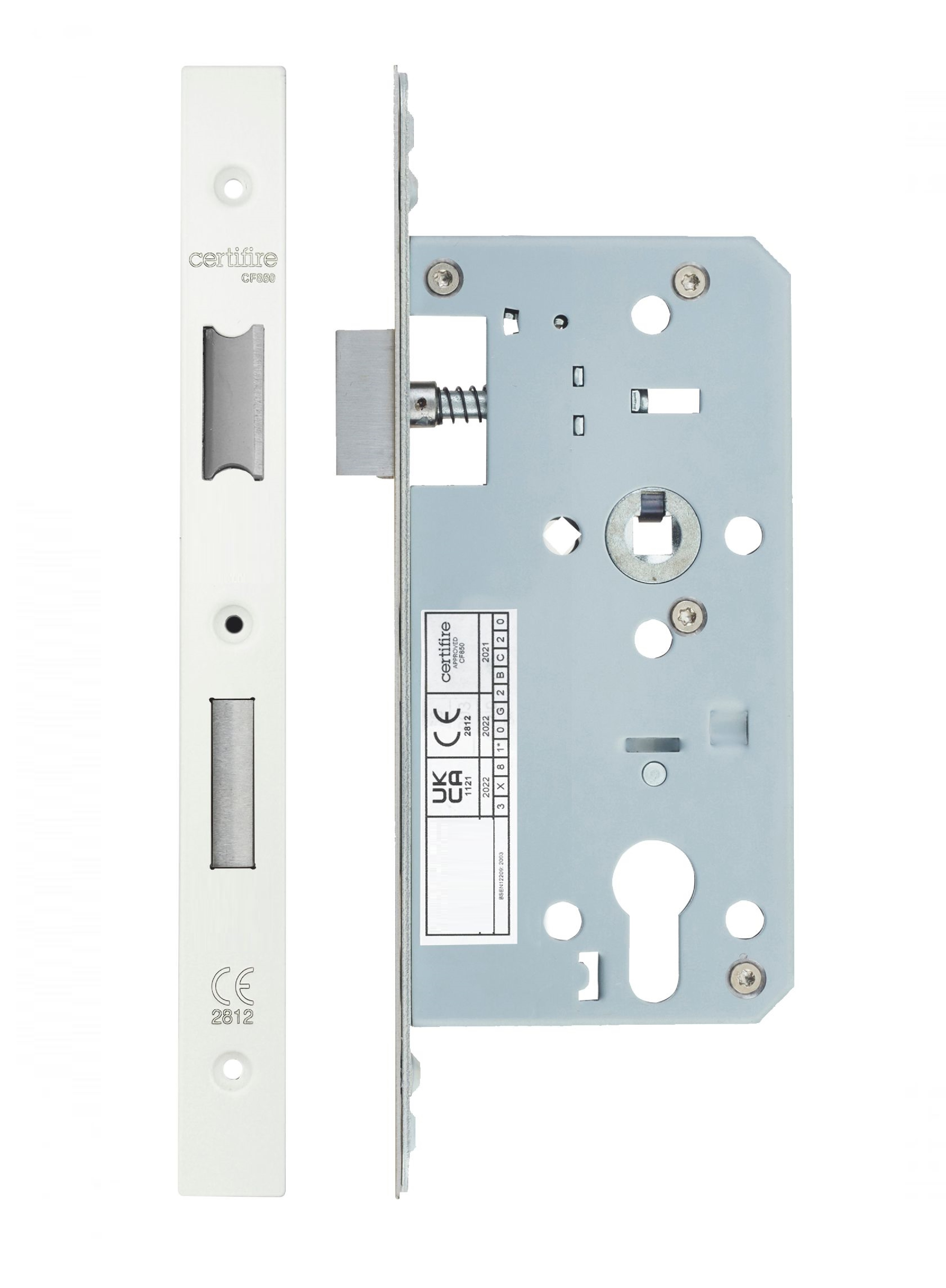 IRONZONE Architectural Din Sash Lock 72mm Centres 55mm Backset Powder Coat White