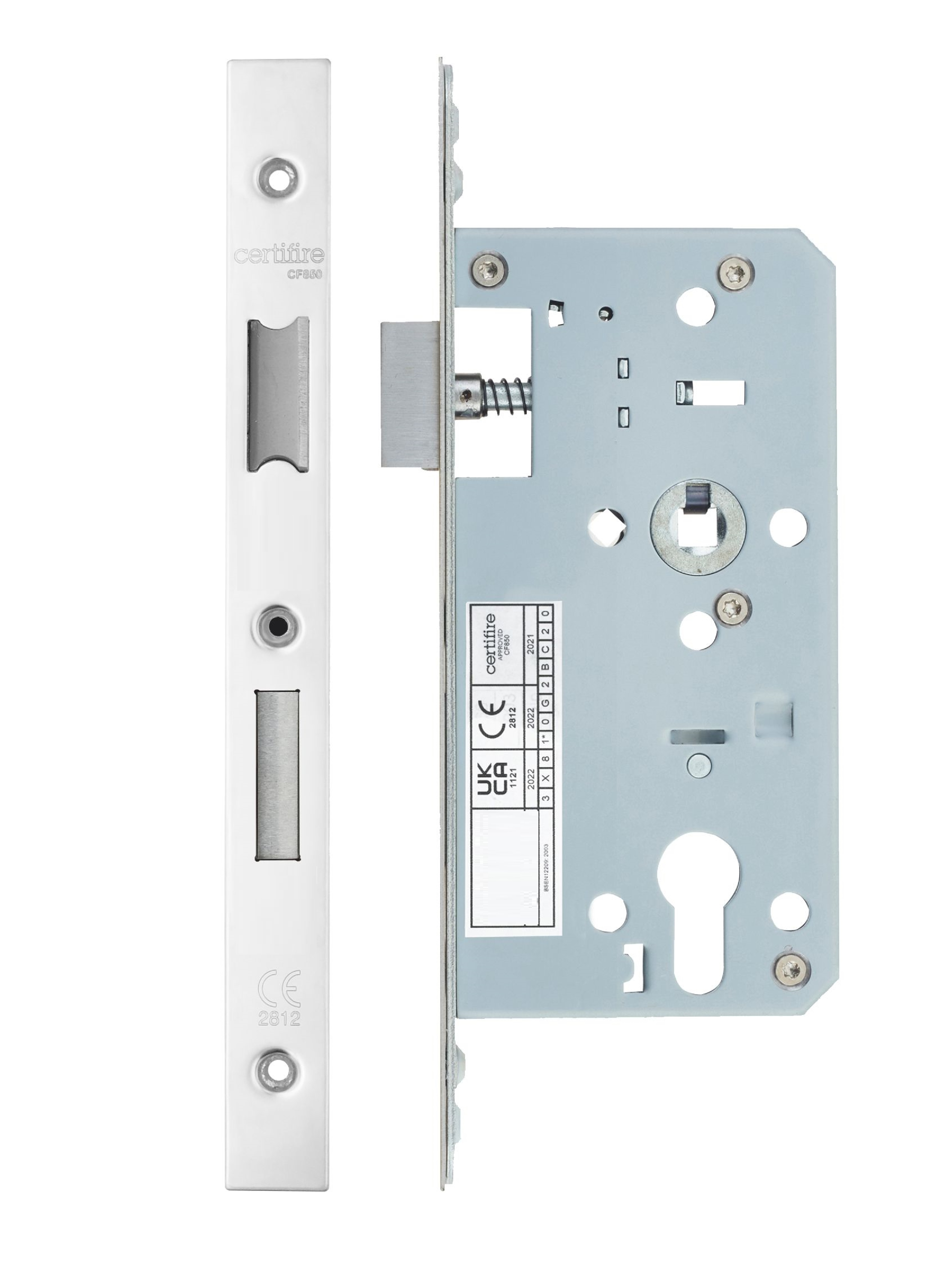 IRONZONE Architectural Din Sash Lock 72mm Centres 55mm Backset Polished Stainless Steel