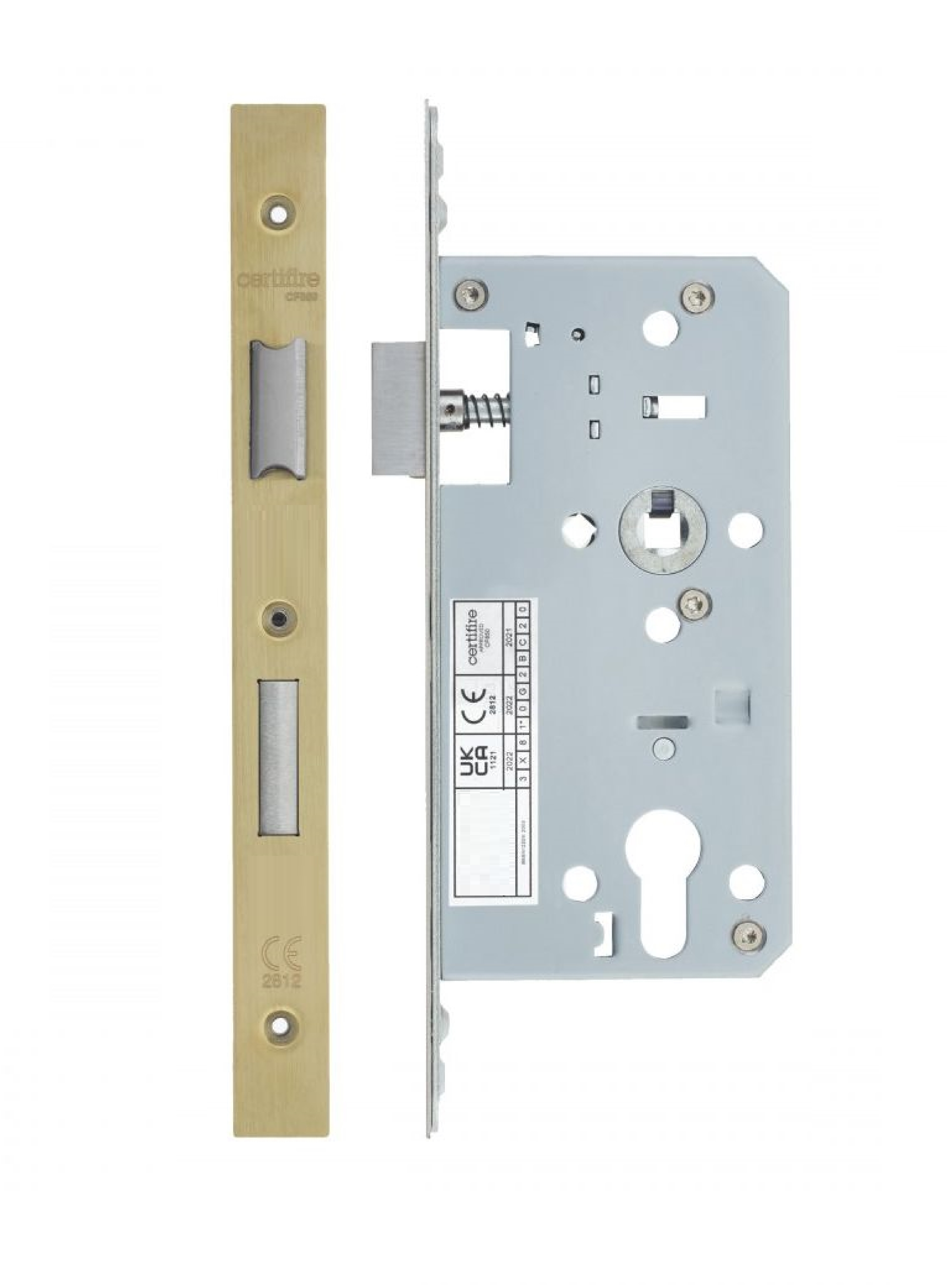 IRONZONE Architectural Din Sash Lock 72mm Centres 55mm Backset Satin Brass