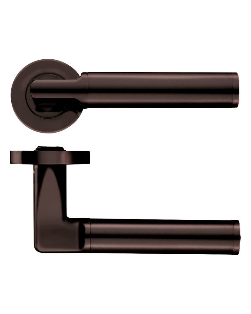 IRONZONE Orbix Lever Door Handle On Round Rose Dark Bronze