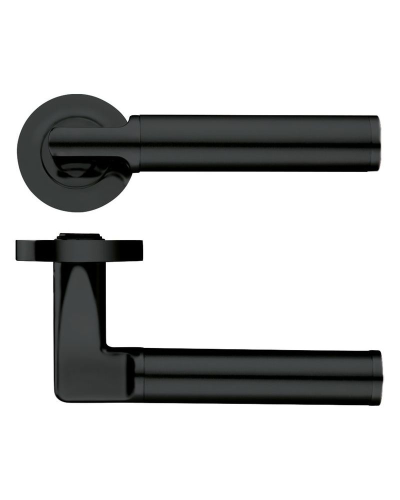 IRONZONE Orbix Lever Door Handle On Round Rose Matt Black