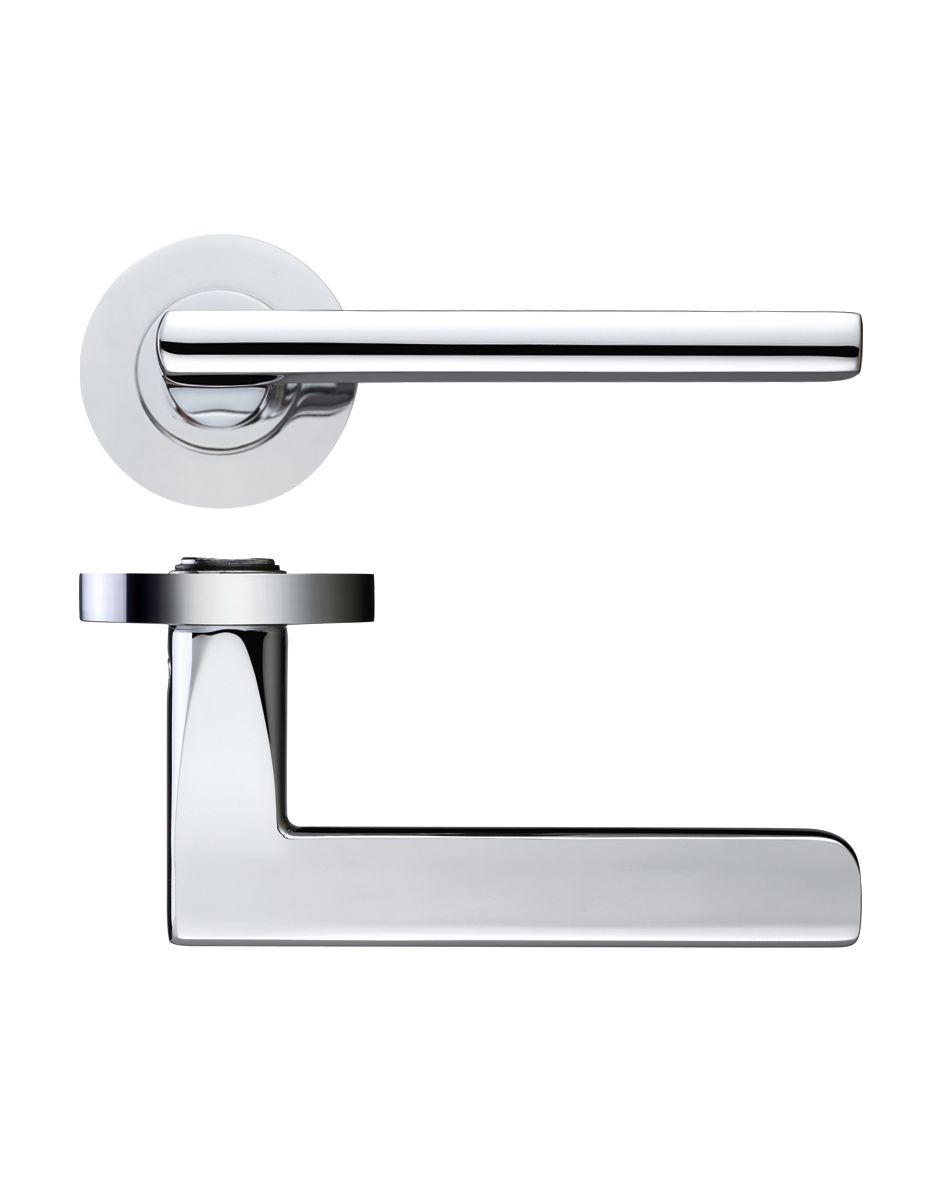 IRONZONE Nova Lever door Handle on Round Rose Polished Chrome
