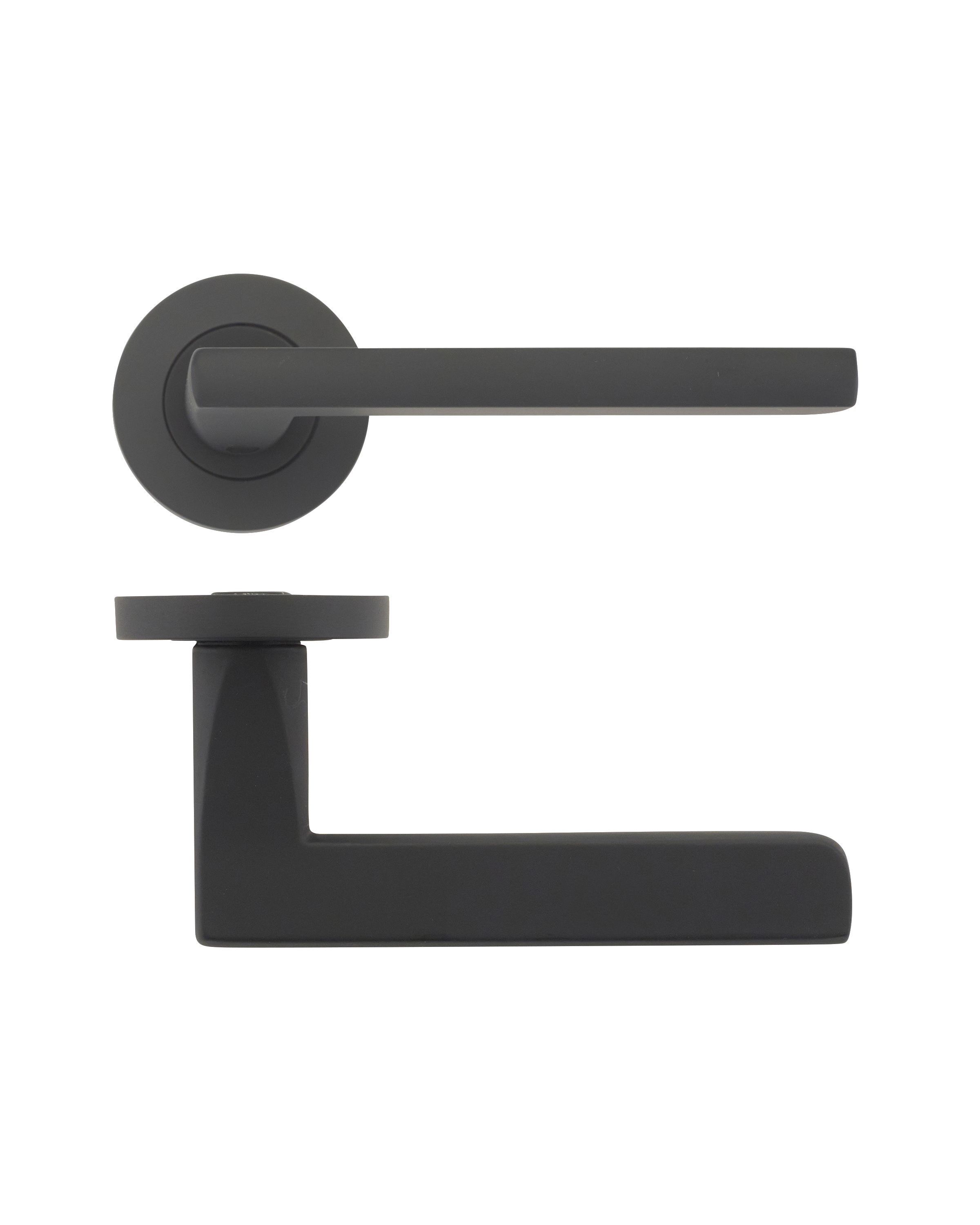IRONZONE Nova Lever door Handle on Round Rose Matt Black