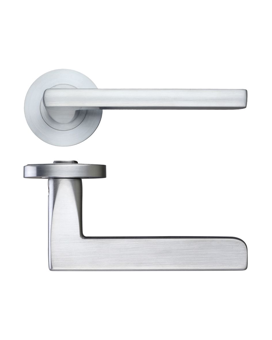 IRONZONE Nova Lever door Handle on Round Rose Satin Chrome