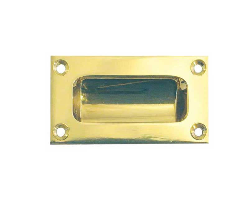 IRONZONE Rectangular Flush Pull Handle Face Fix 75 x 40 x 11mm Polished Brass