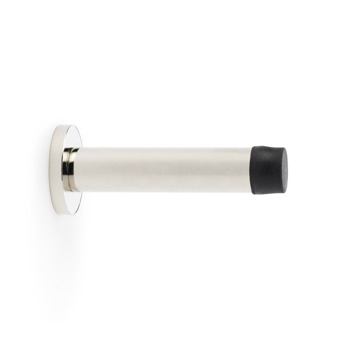 IRONZONE Skirting Wall-Mounted Door Stop with Concealed Fix Rose � 80mm in Polished Nickel (Durable Door Protection) - WDS080PN