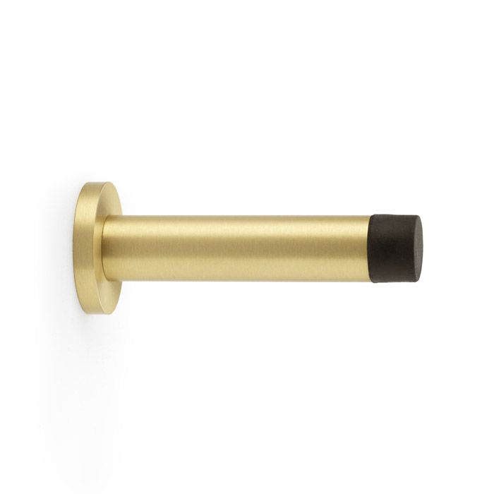 IRONZONE Skirting Wall-Mounted Door Stop with Concealed Fix Rose � 80mm in Satin Brass (Durable Door Protection) - WDS080SB
