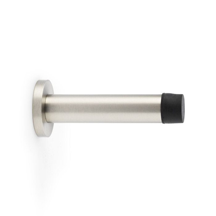 IRONZONE Skirting Wall-Mounted Door Stop with Concealed Fix Rose � 80mm in Satin Nickel (Durable Door Protection) - WDS080SN