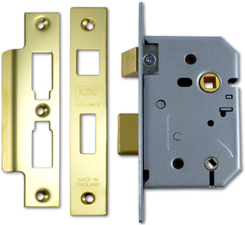 Union Bathroom Lock Mortice Lock Polished Brass Finish 76mm Case J2226-PL-3.00