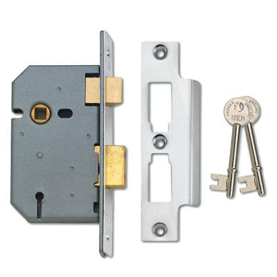 Union J2277-Satin Chrome-2.50 3 Lever Mortice Sash Lock Satin Stainless Finish 64mm