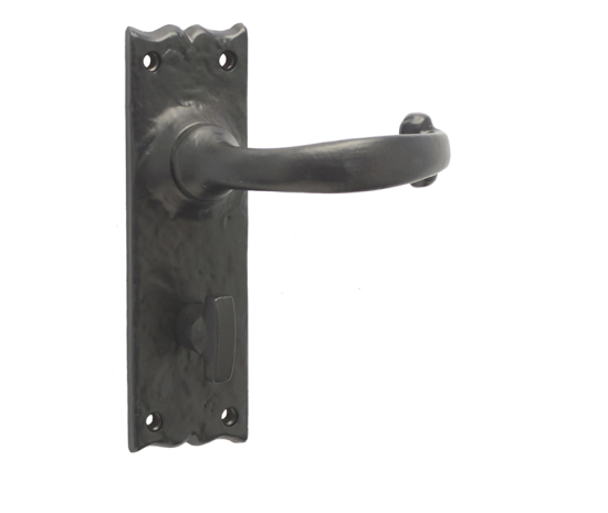 Frelan Regal Suite Door Handle on Bathroom Plate Black 150mm JAB1B