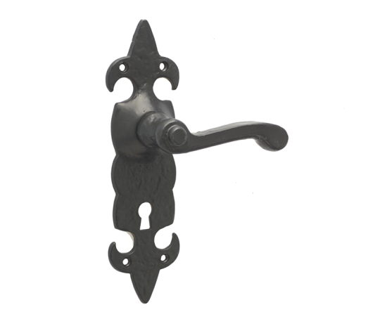 Frelan Fleur De Lys Suite Door Handle on lockplate Black 203mm JAB83