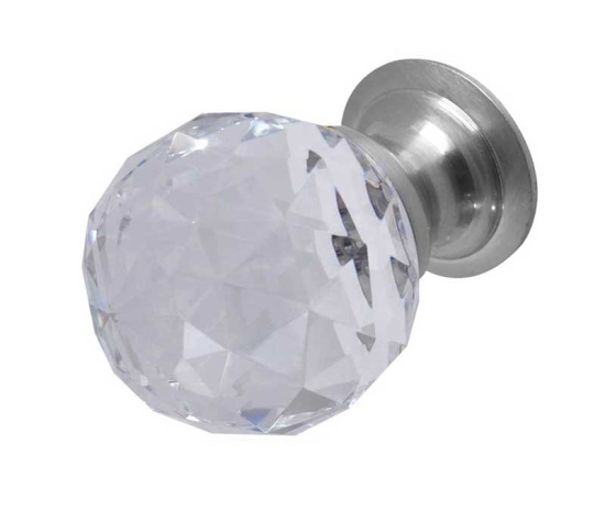 Frelan JH1155 25mm Faceted glass cupboard knob 25mm JH1155-25SC Satin Chrome