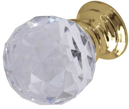 Frelan JH1155 40mm Faceted glass cupboard knob 40mm JH1155-40PB Polished Brass
