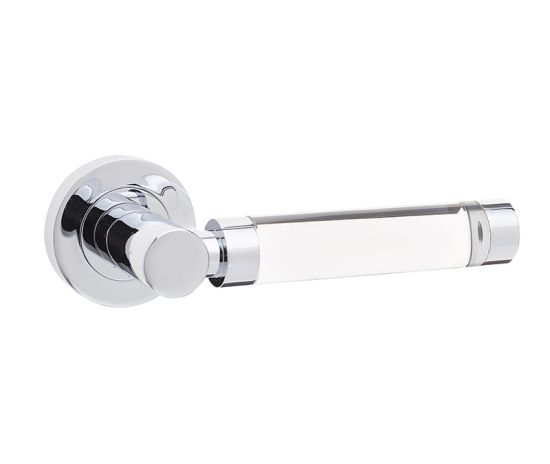 Frelan Milo Door Handle on Rose Plain Glass/Polished Chrome 50mm JH5314PC