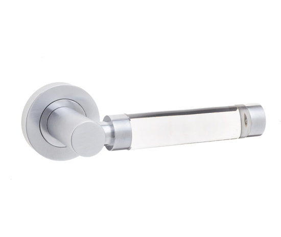 Frelan Milo Door Handle on Rose Plain Glass/Satin Chrome 50mm JH5314SC