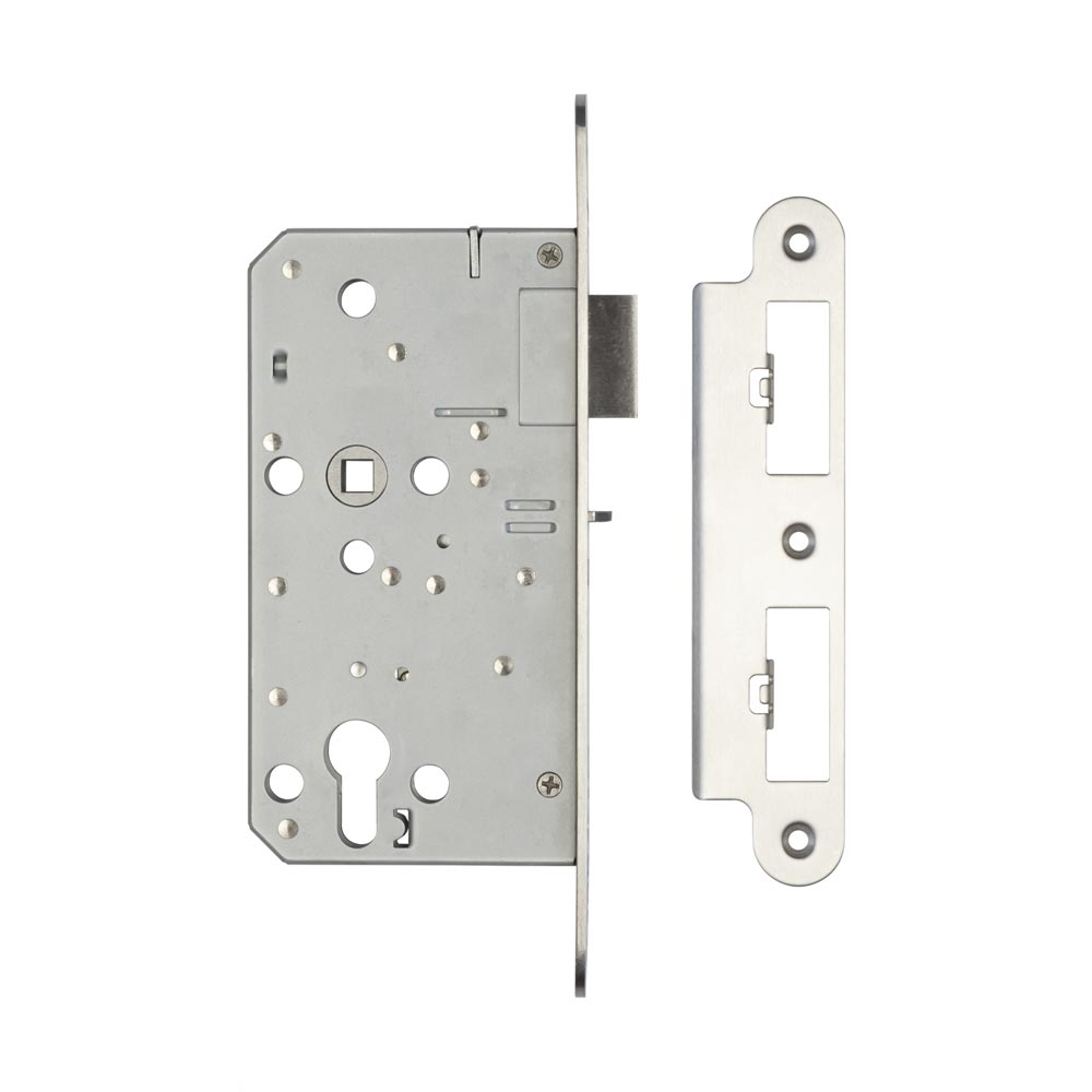 Frelan 72mm sss Din euro nightlatch radiused 60mm backset JL-DNL60RSSS Satin Stainless Steel