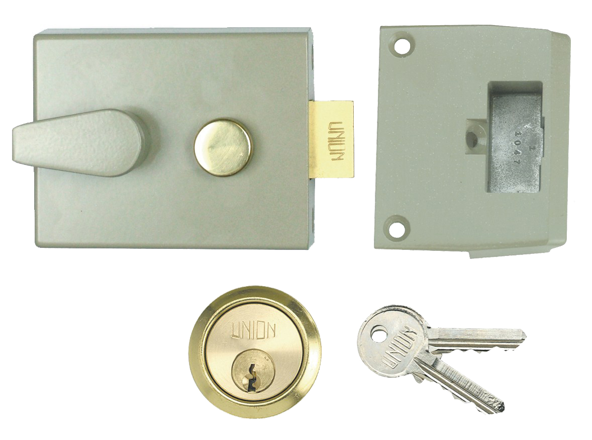 Union Std Security RimCylinder Night Latch Satin Chrome 60mm Back Set JL1028-SC