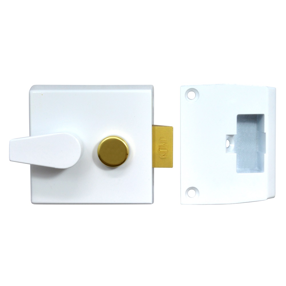 Union Std Security RimCylinder Night Latch Wh 60mm Back Set JL1028-WE