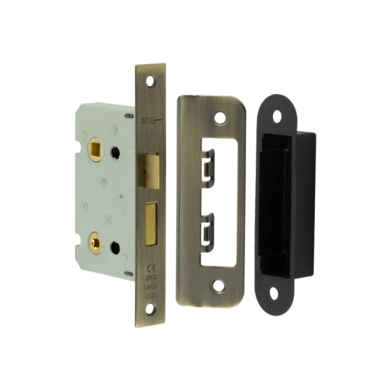 Frelan Bathroom lock square forend & radiused strike plate 65mm JL450AB Antique Brass