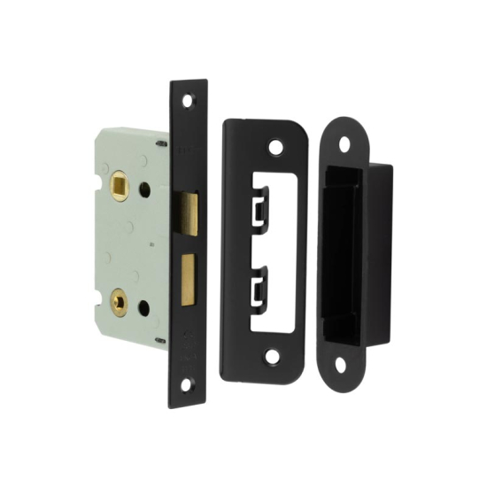 Frelan Bathroom lock square forend & radiused strike plate 65mm JL450BL Matt Black