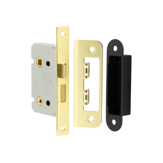 Frelan Bathroom lock square forend & radiused strike plate 65mm JL450EB Electro Brass
