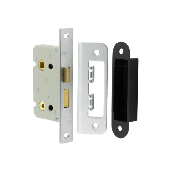 Frelan Bathroom lock square forend & radiused strike plate 65mm JL450SN Satin Nickel