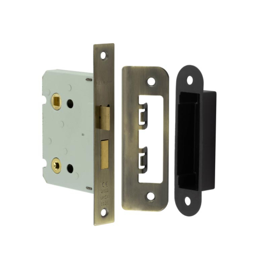 Frelan 76mm AB Bathroom lock square forend & radiused strike plate JL460AB Antique Brass