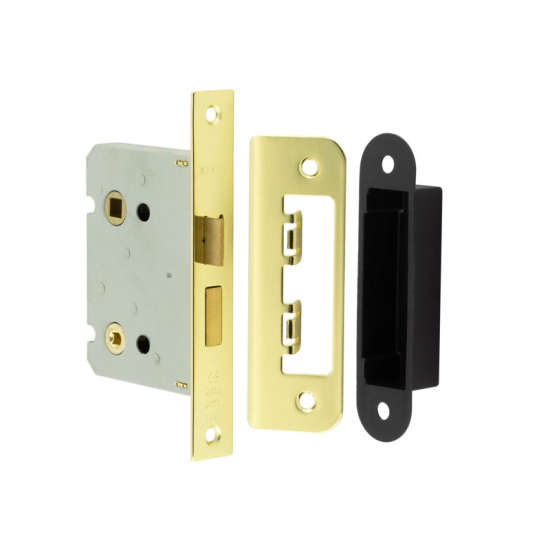 Frelan Bathroom lock square forend & radiused strike plate 76mm JL460EB Electro Brass