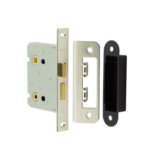 Frelan Bathroom lock square forend & radiused strike plate 76mm JL460NP Nickel Plated