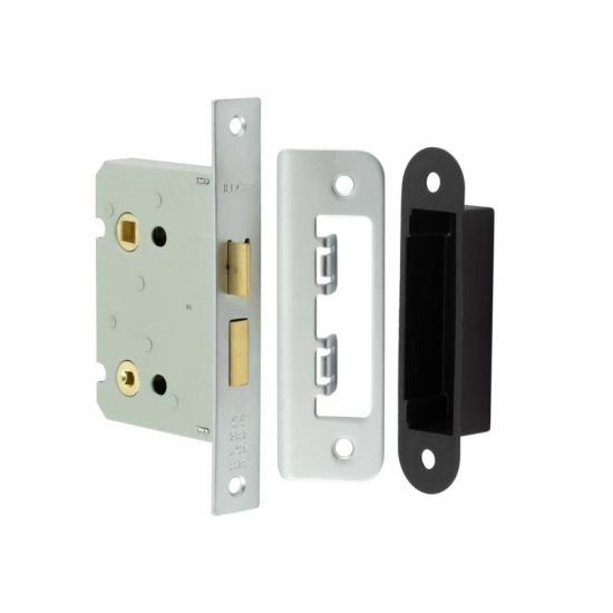 Frelan Bathroom lock square forend & radiused strike plate 76mm JL460SN Satin Nickel