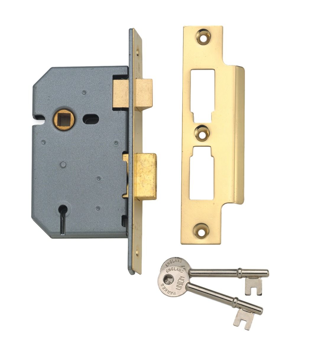 Union 3 Lever Mortice Sash Lock Polished Brass Finish 76mm JP2277-PL-3.00 Keyed Alike