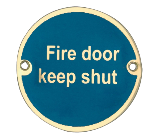 Frelan JS100 Fire door keep shut sign 75mm JS100PB Polished Brass