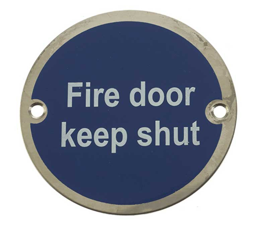 Frelan JS100 Fire door keep shut sign 75mm JS100PSS Polished Stainless Steel