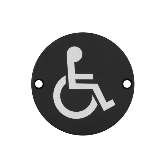 Frelan Stainless Steel 75Mm Dia. Matt Black Disabled Sign