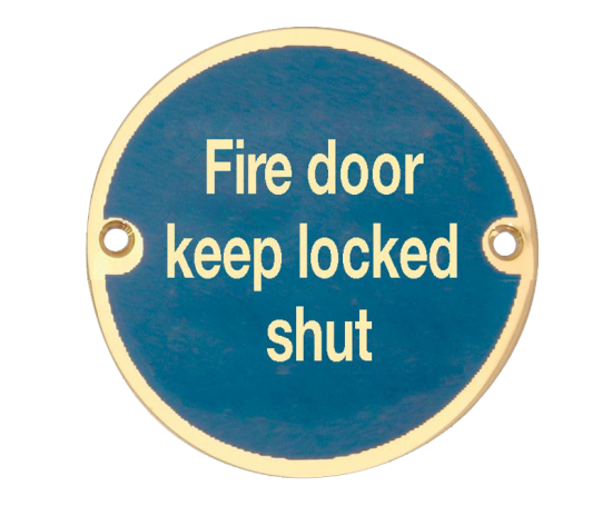 Frelan JS109 Fire door keep locked shut sign 75mm JS109PB Polished Brass