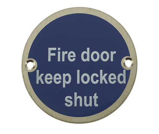 Frelan JS109 Fire door keep locked shut sign 75mm JS109SSS Satin Stainless Steel