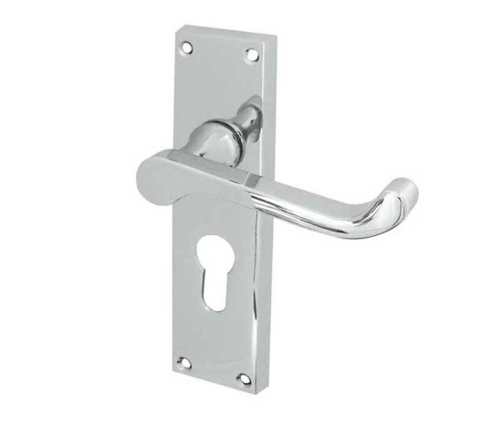 Frelan Victorian Scroll Door Handle on Euro Profile Lockplate Polished Chrome 150mm JV10EPC