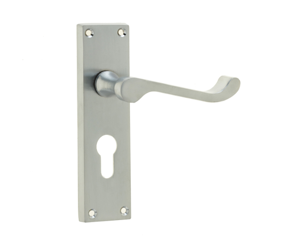 Frelan Victorian Scroll Door Handle on Euro Profile Lockplate Satin Chrome 150mm JV10ESC