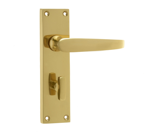 Frelan Victorian Straight Door Handle on Bathroom Plate Polished Brass 150mm JV30BPB