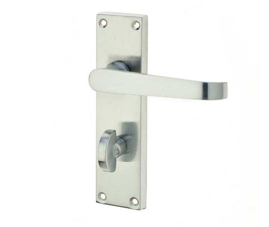 Frelan Victorian Straight Door Handle on Bathroom Plate Satin Chrome 150mm JV30BSC