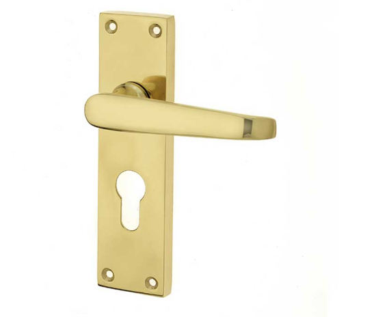Frelan Victorian Straight Door Handles on Euro Profile Lockplate Polished Brass 150mm JV30EPB